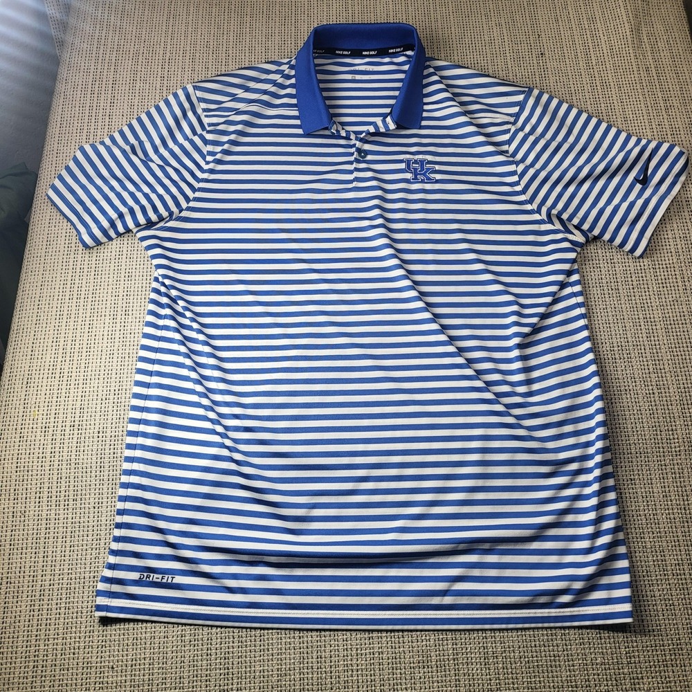 Kentucky Wildcats Polo Shirt Mens XL Striped Blue White NCAA Golf Nike Dri Fit